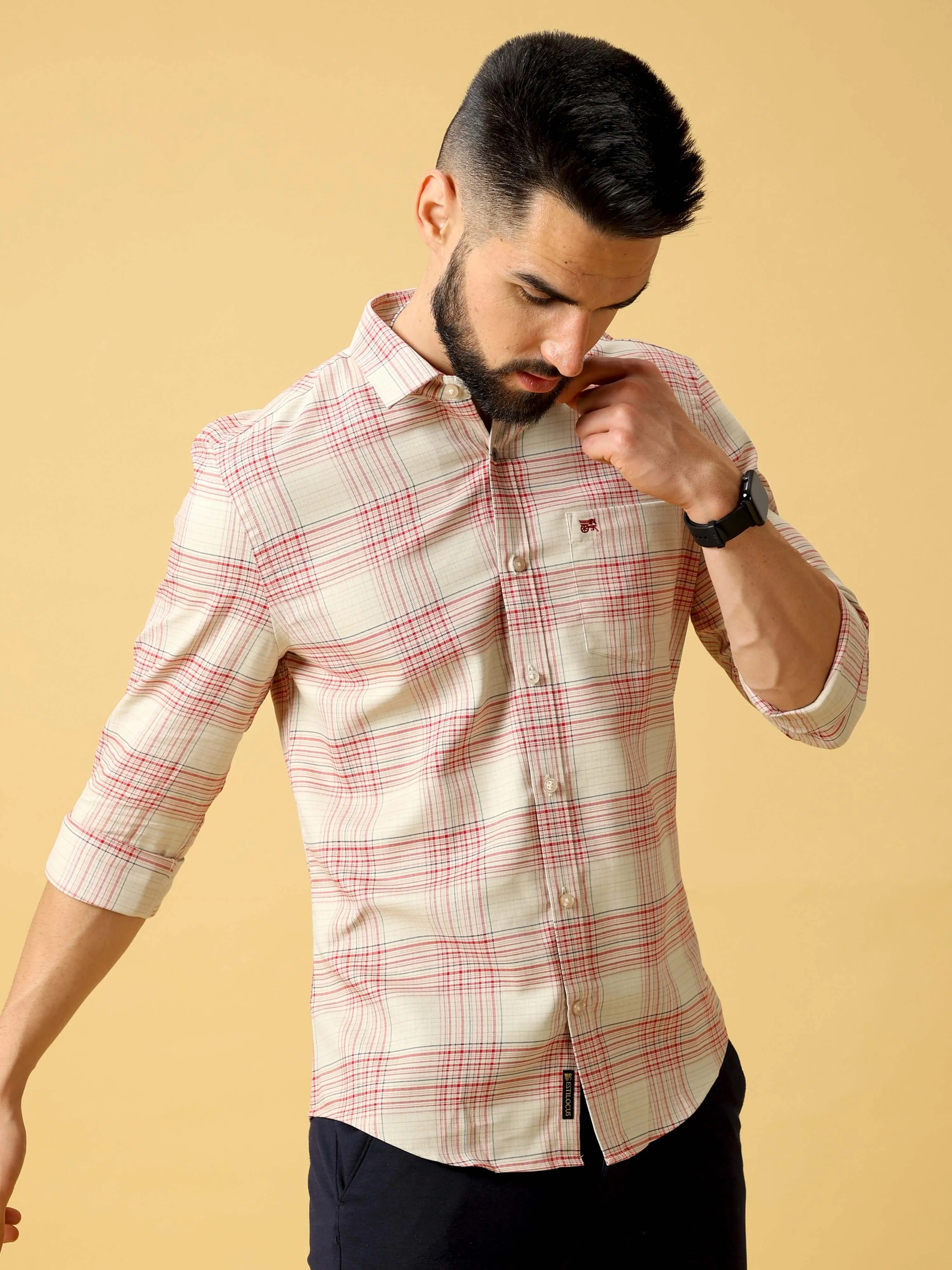 Light Orange Red Check Shirt