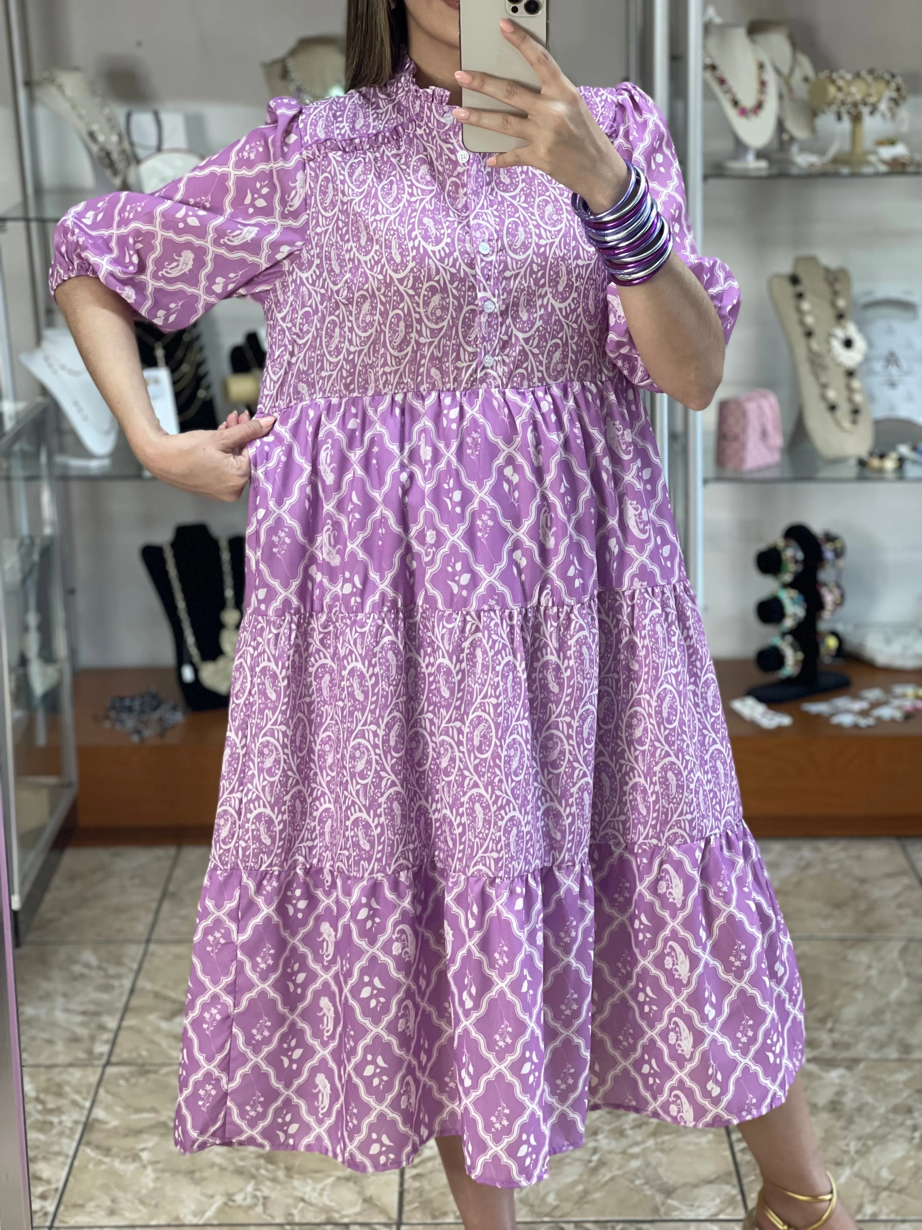 Lilac Tiered Midi Dress