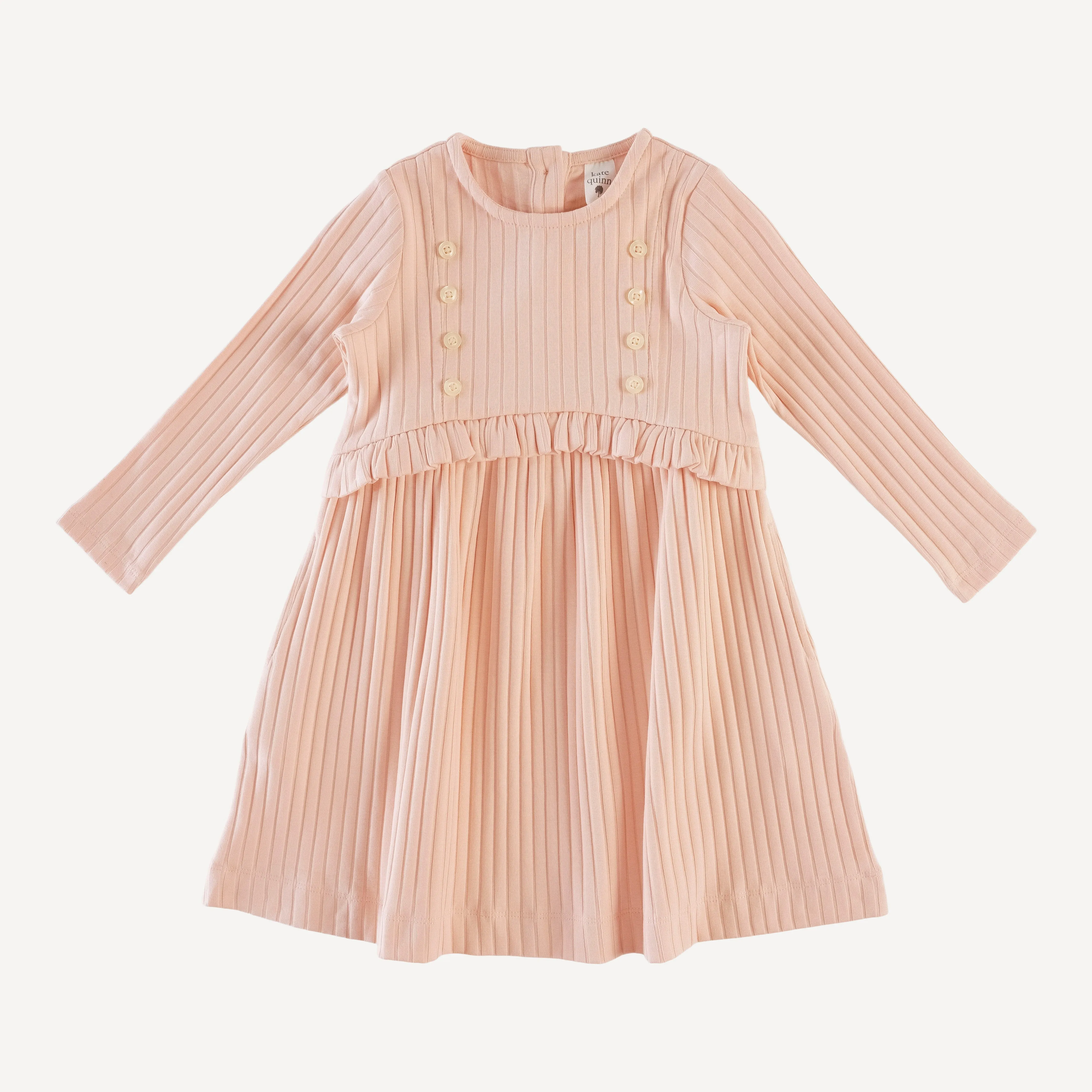 long sleeve button yoke dress | soft peach | classic rib