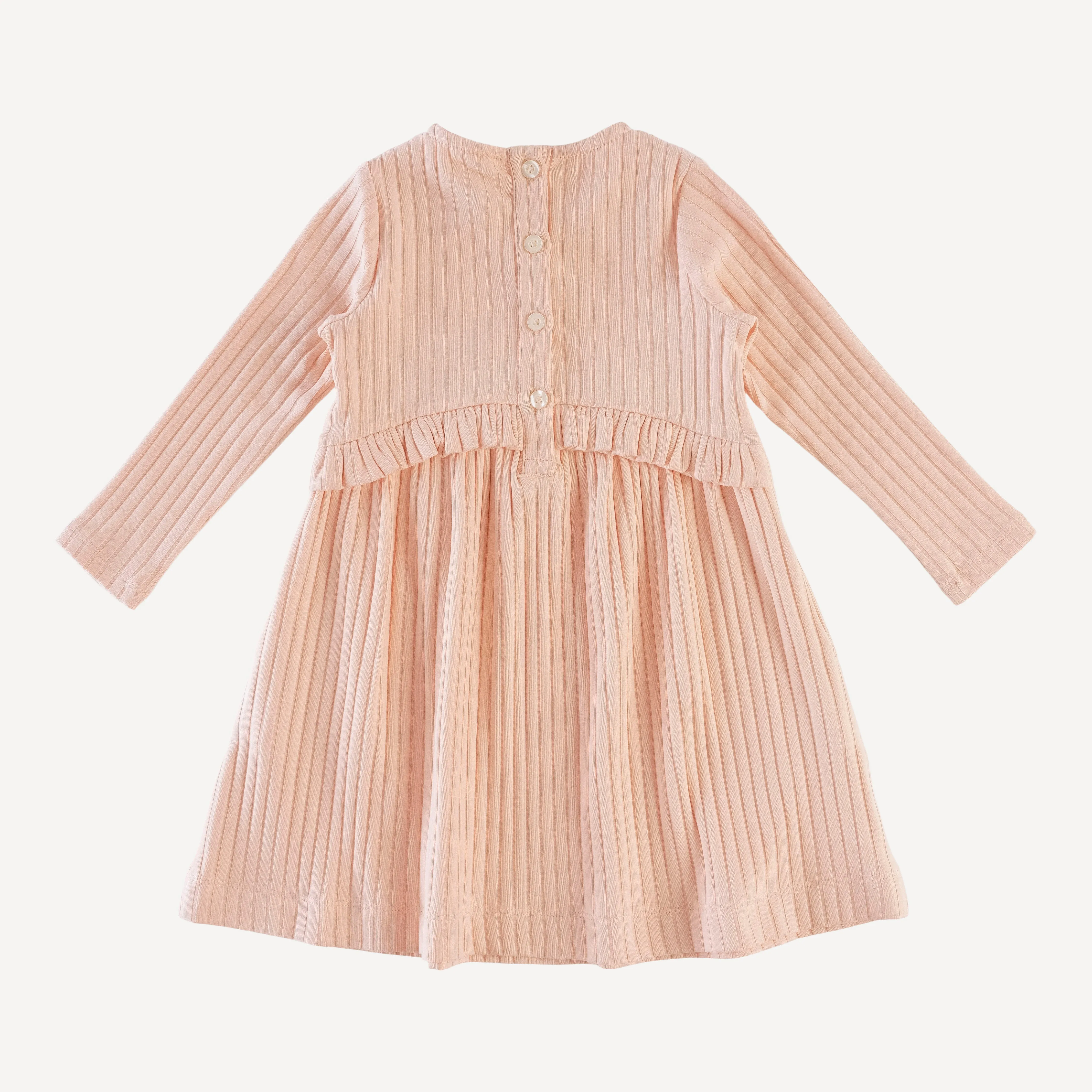 long sleeve button yoke dress | soft peach | classic rib