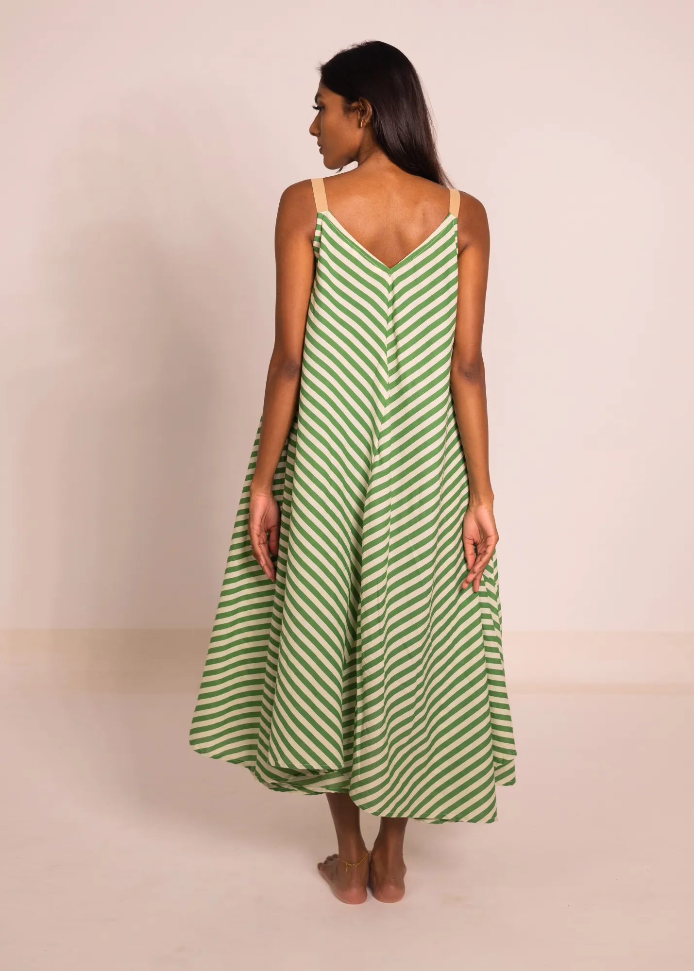 Lotus Dress - Green Stripes