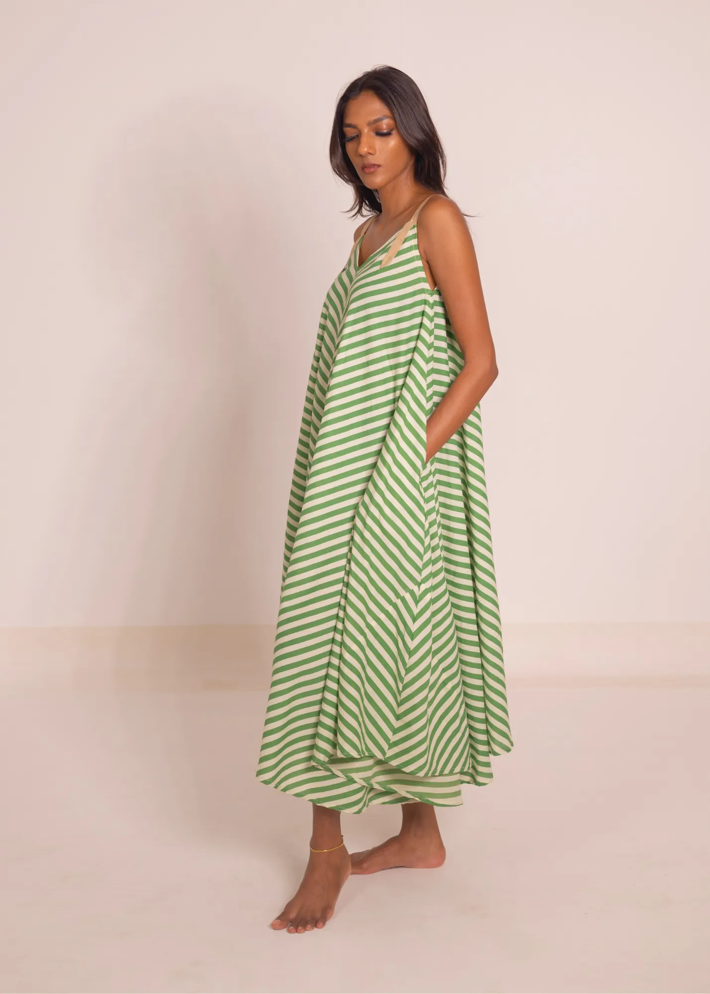 Lotus Dress - Green Stripes