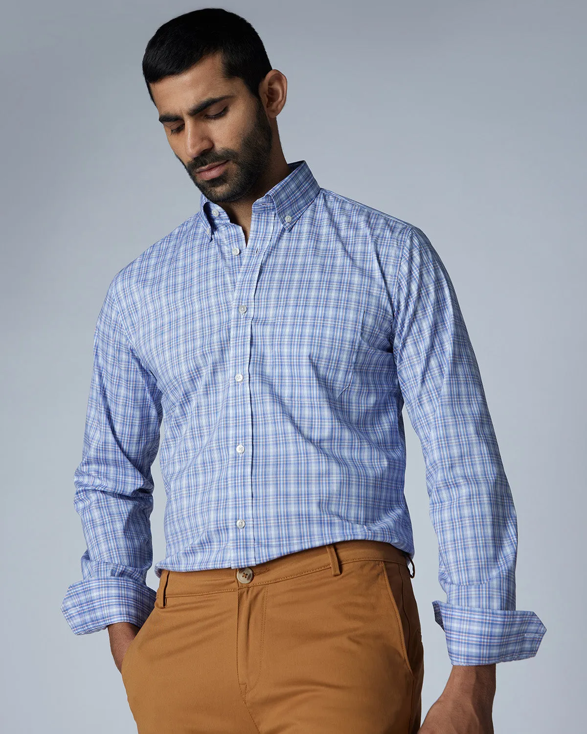 Luthai Stretch Checked Shirt - Blue