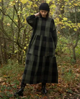 Matilda-Cay Knitted Check Dress in Rosin Green and Black Check