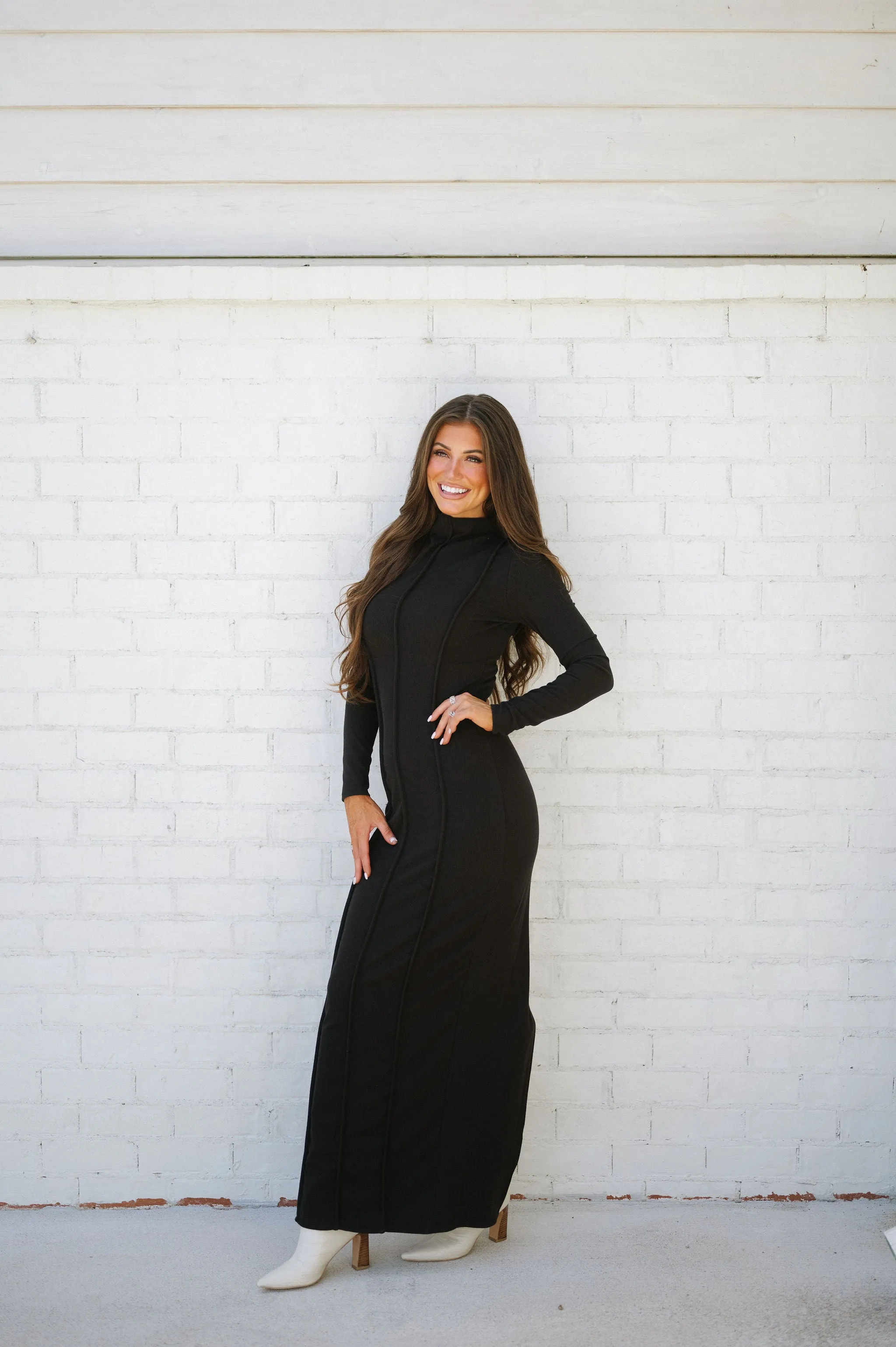 Melania Back Slit Dress- Black