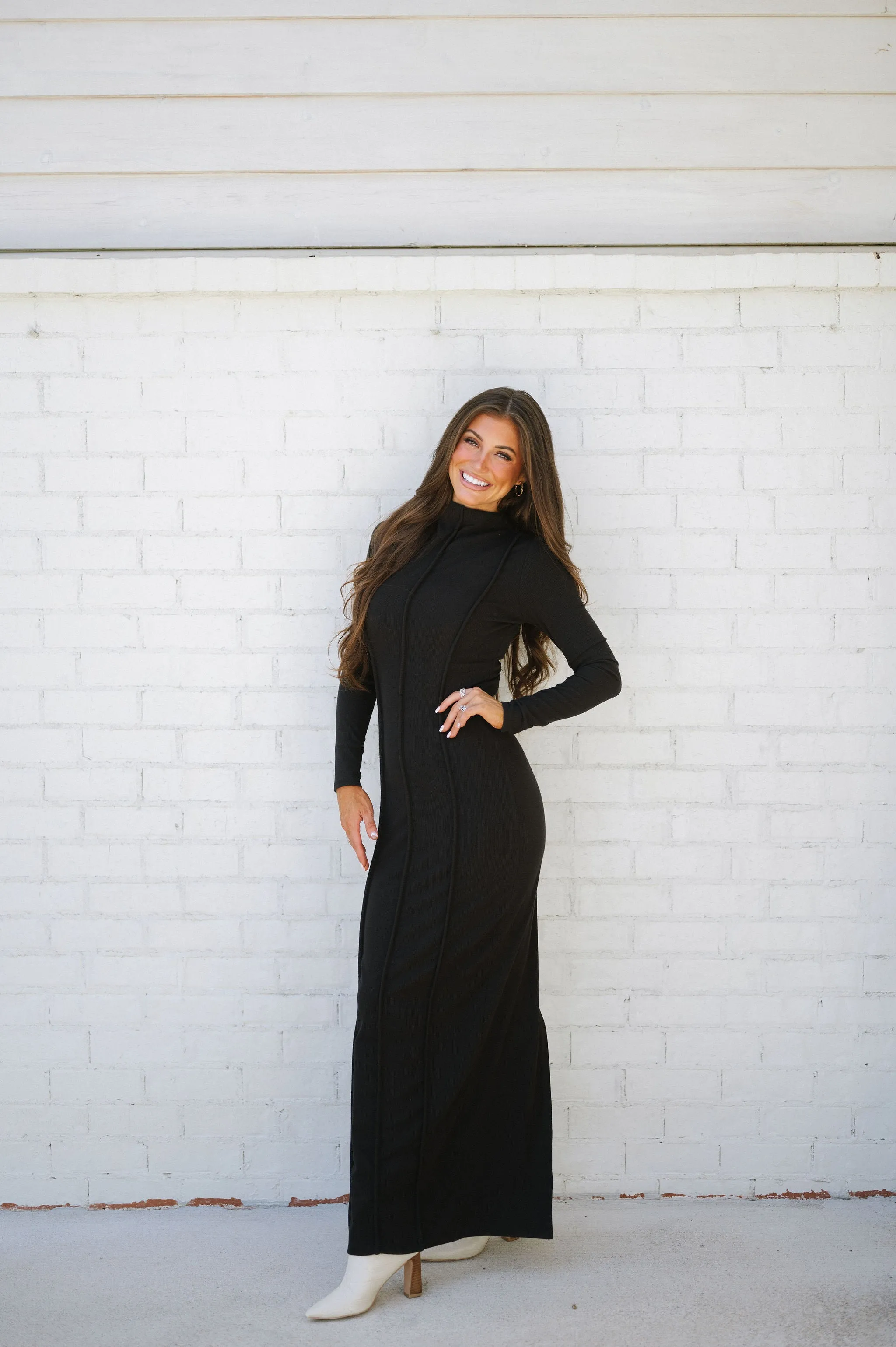 Melania Back Slit Dress- Black