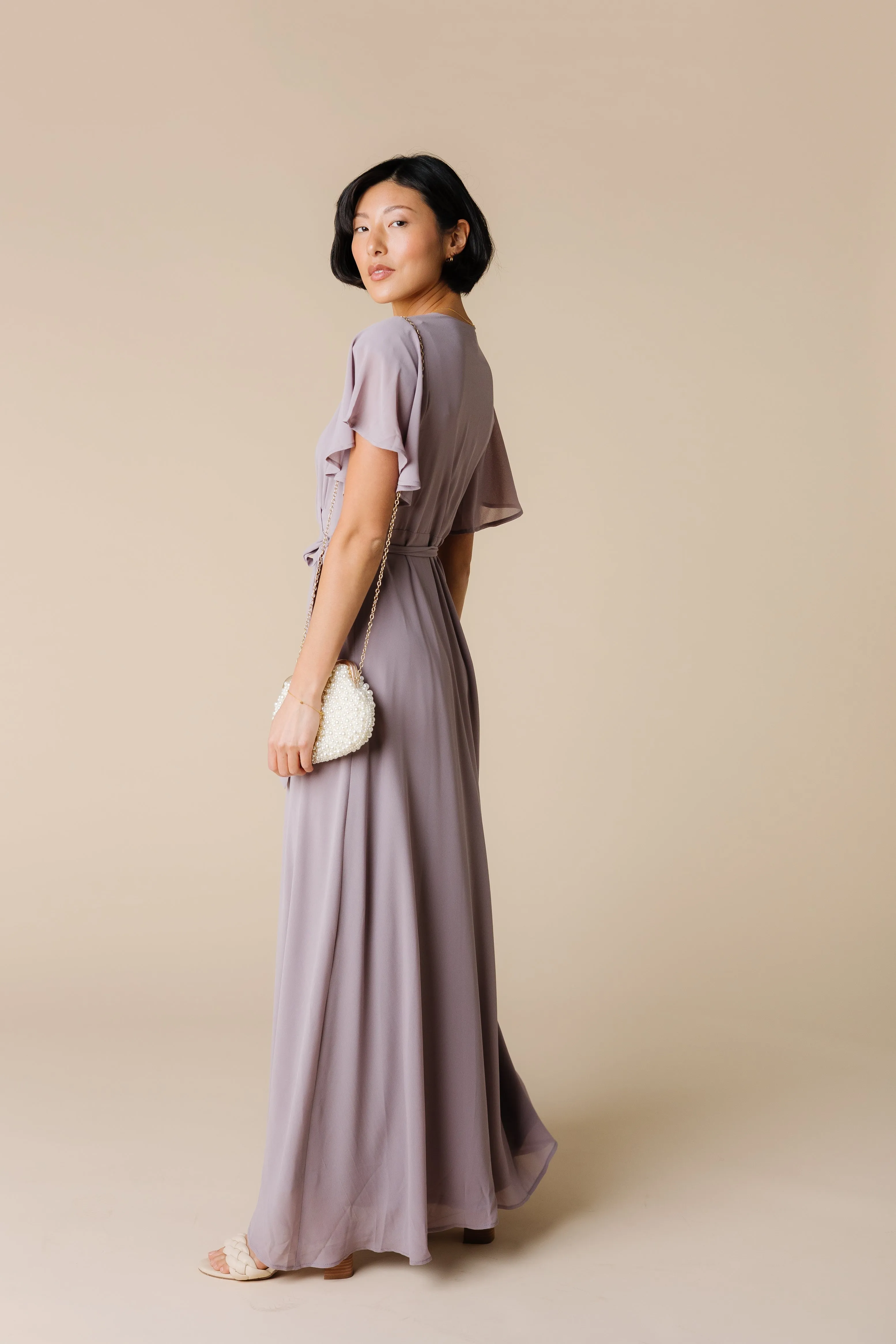 Naples Flutter Sleeve Maxi Dress - Light Mauve