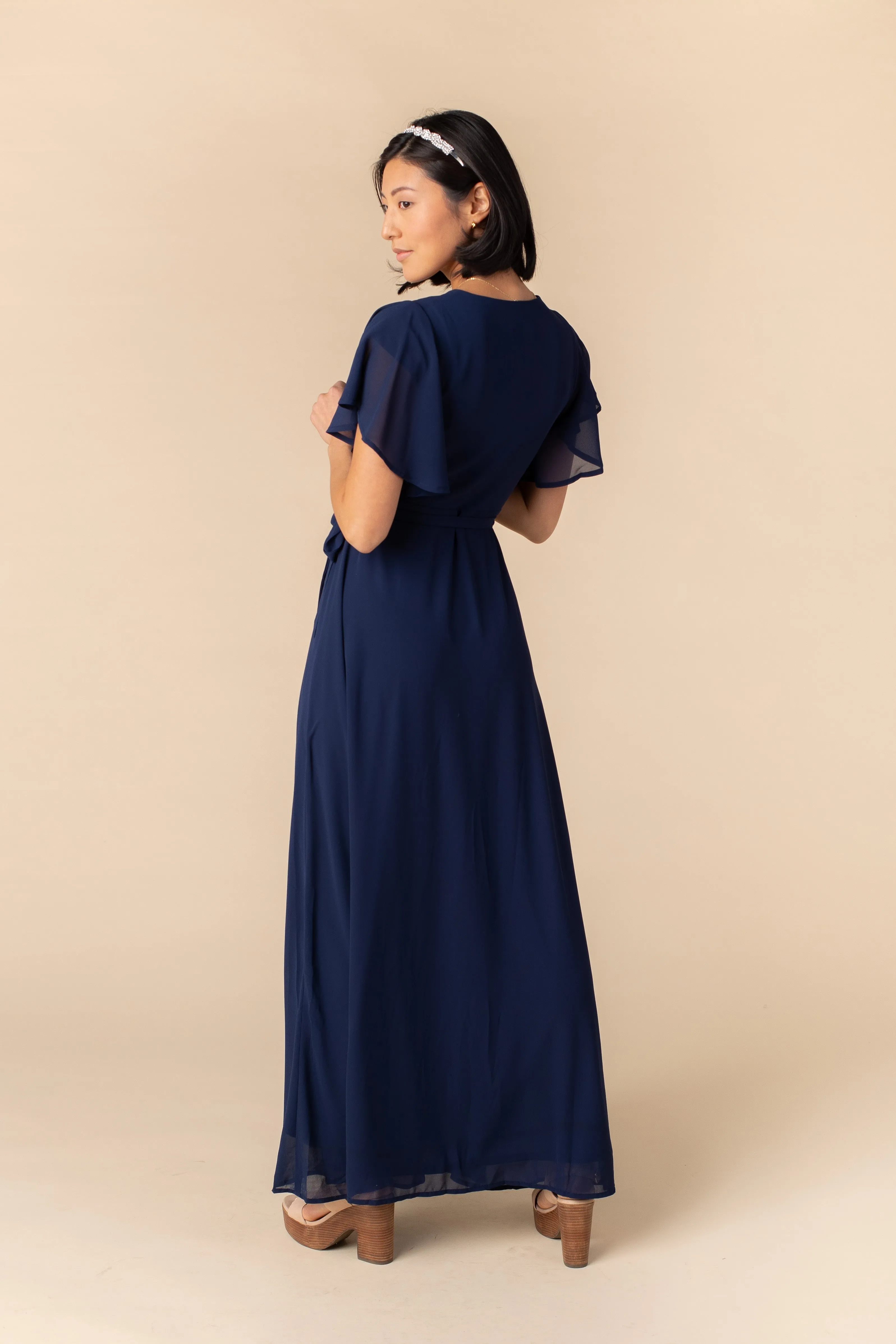 Naples Flutter Sleeve Wrap Maxi - Navy