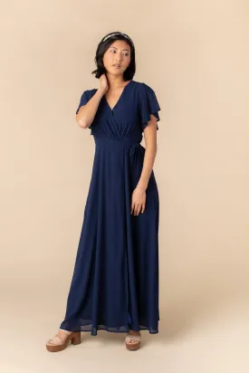 Naples Flutter Sleeve Wrap Maxi - Navy