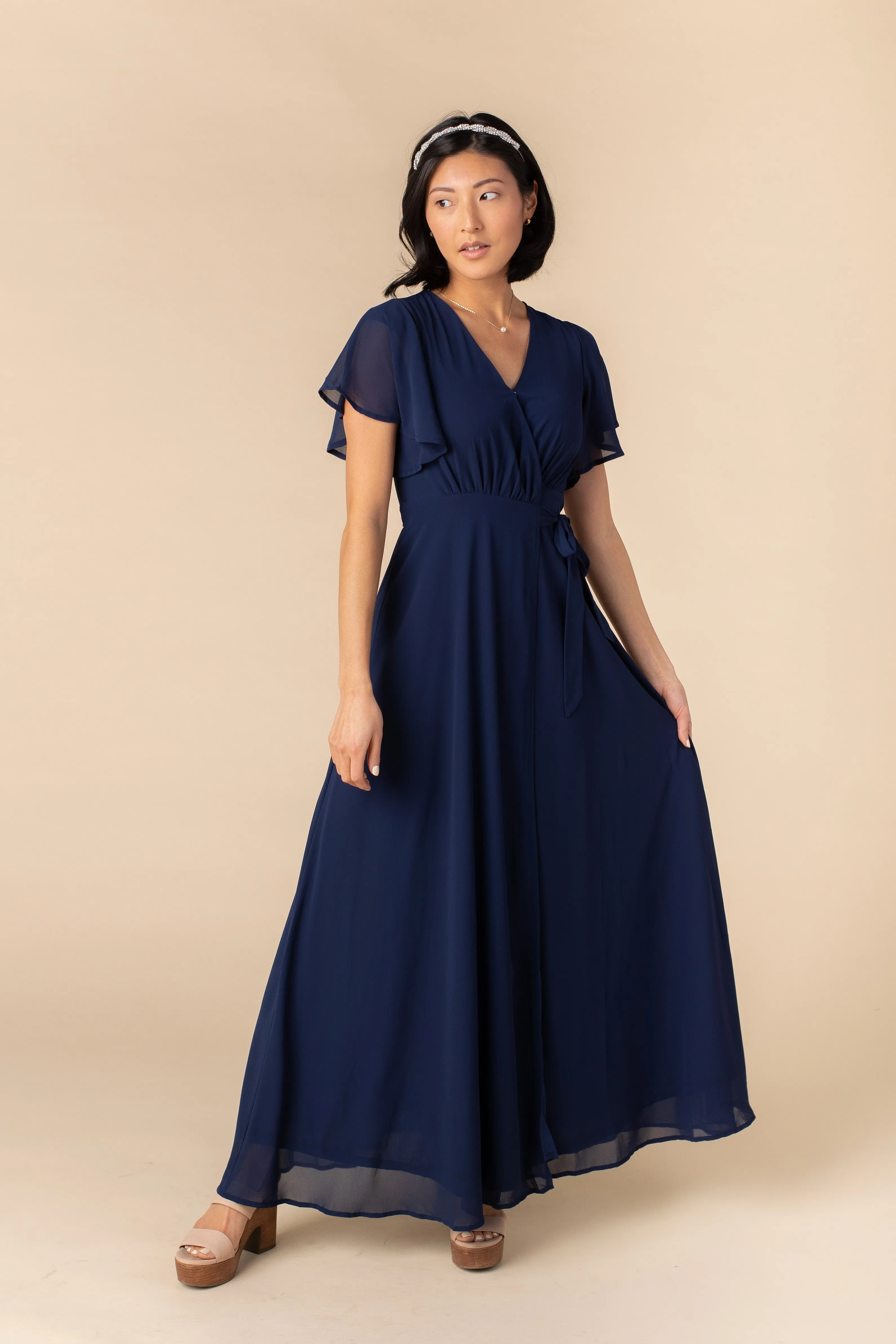 Naples Flutter Sleeve Wrap Maxi - Navy