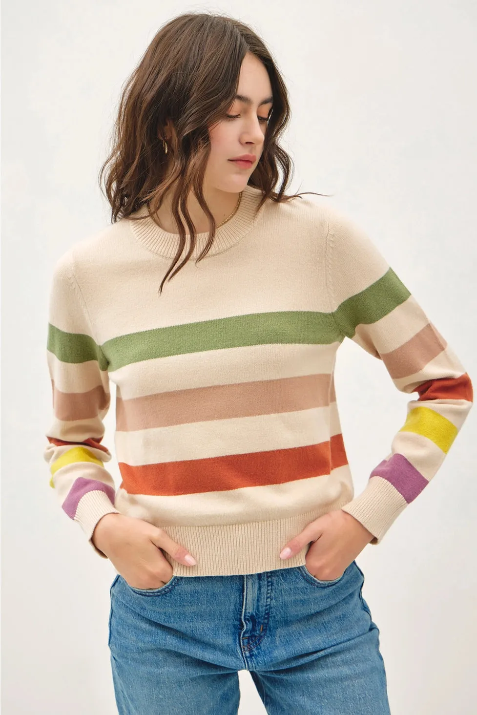 Natalie Striped Crop Knit Sweater