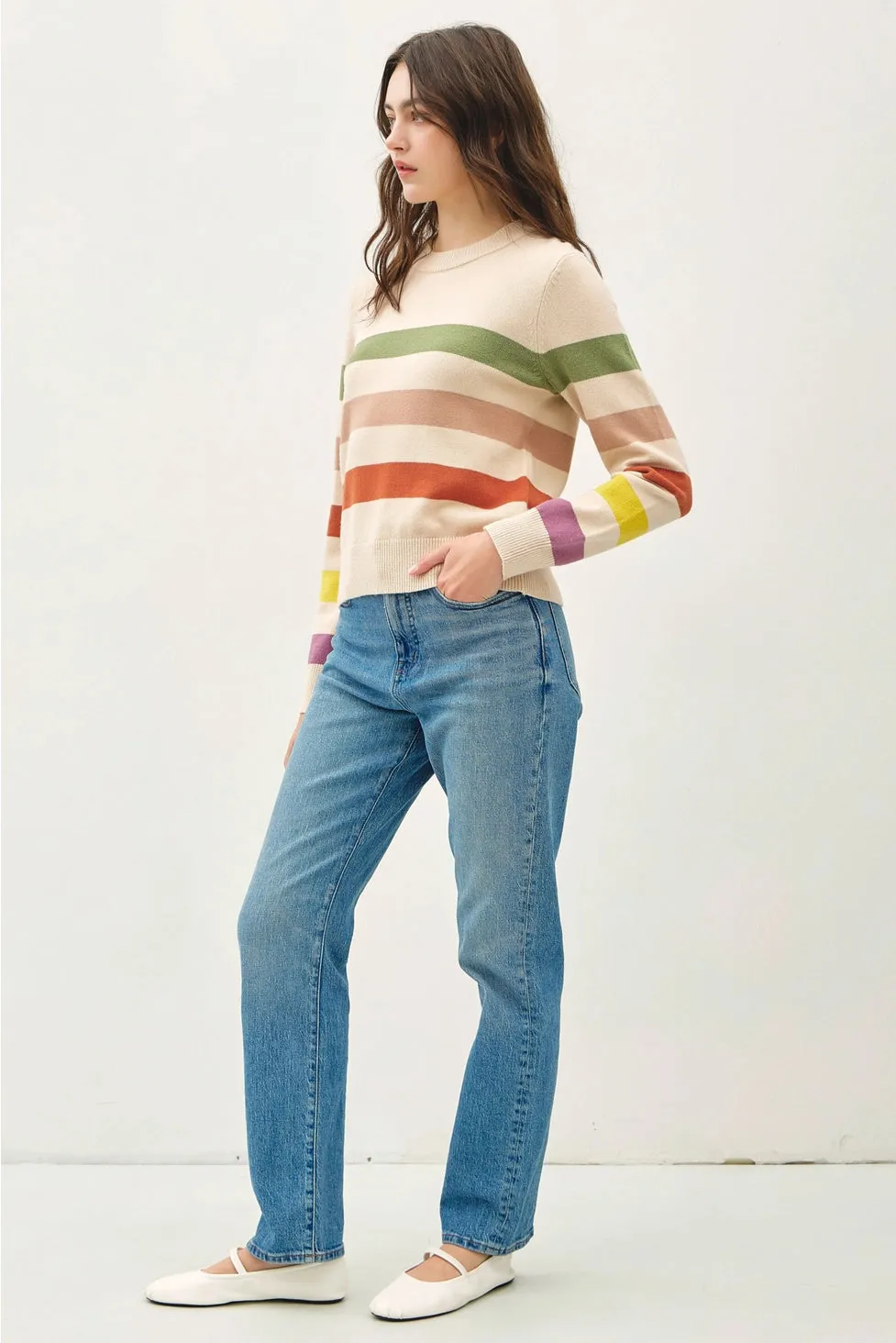 Natalie Striped Crop Knit Sweater