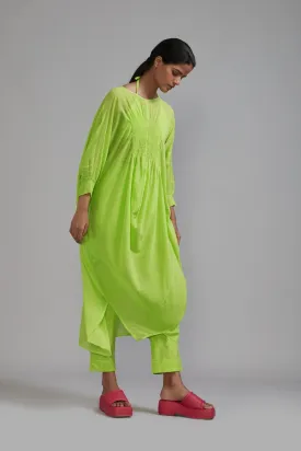 Neon Green Smocked Cowl Tunic