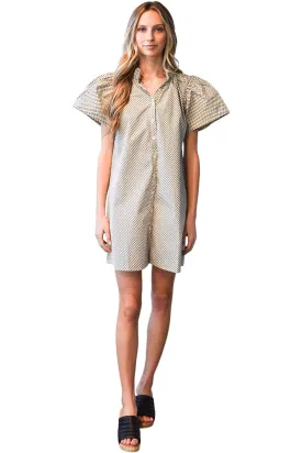 Never A Wallflower Elastic Collar Shift Dress in Small Check