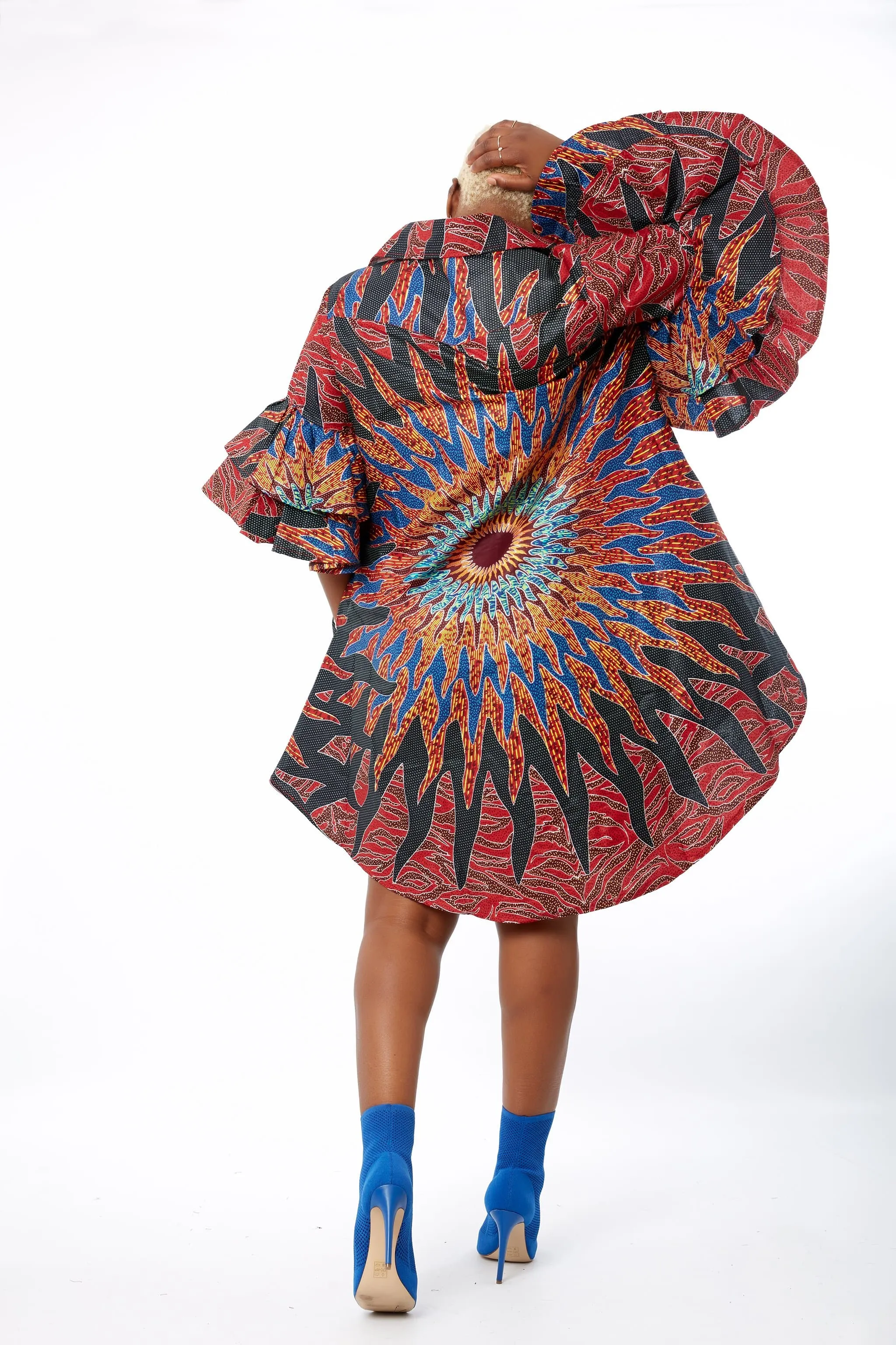 Omon African Ankara Print Cut out Shift Shirt Dress