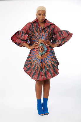 Omon African Ankara Print Cut out Shift Shirt Dress