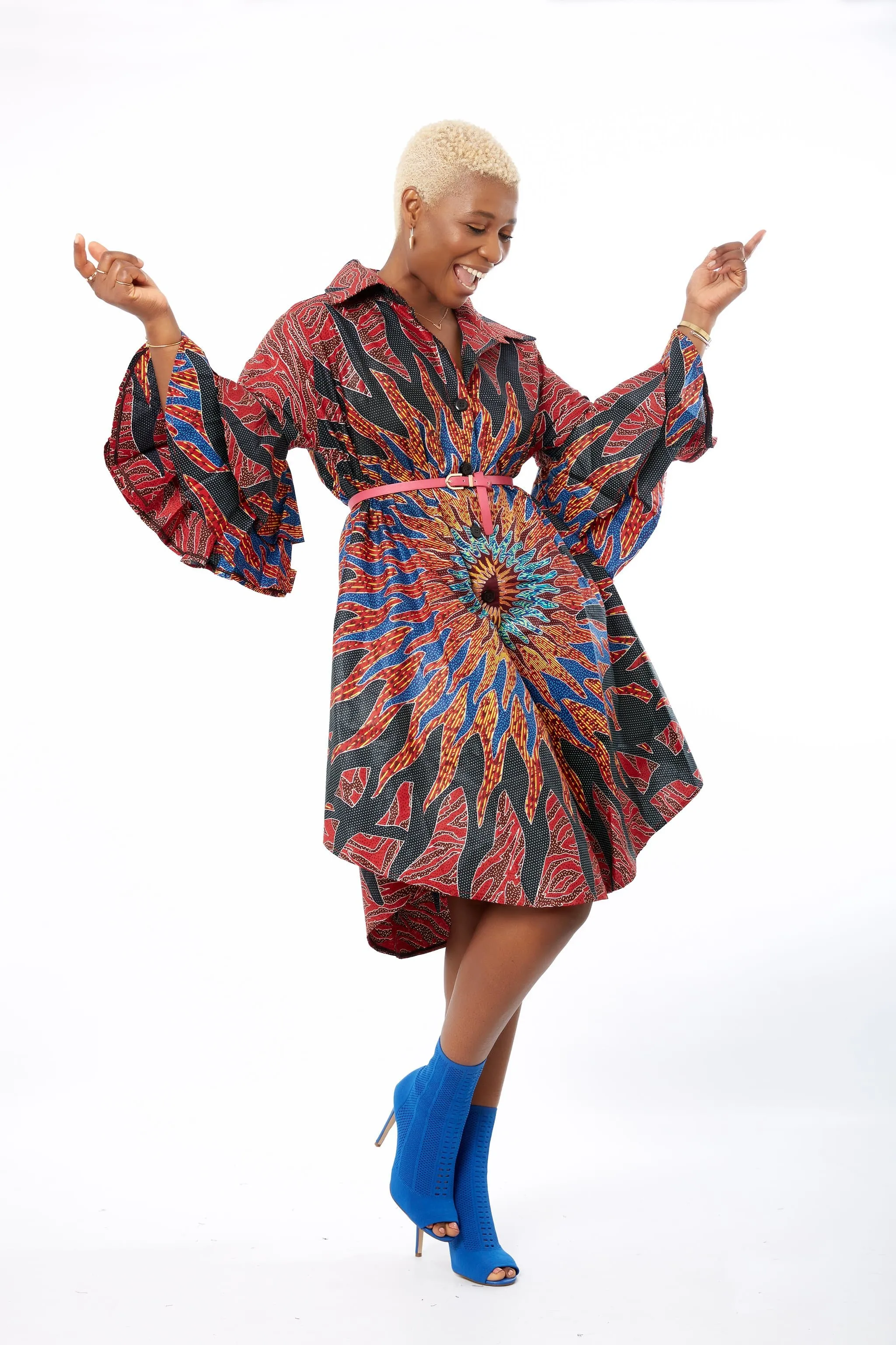 Omon African Ankara Print Cut out Shift Shirt Dress