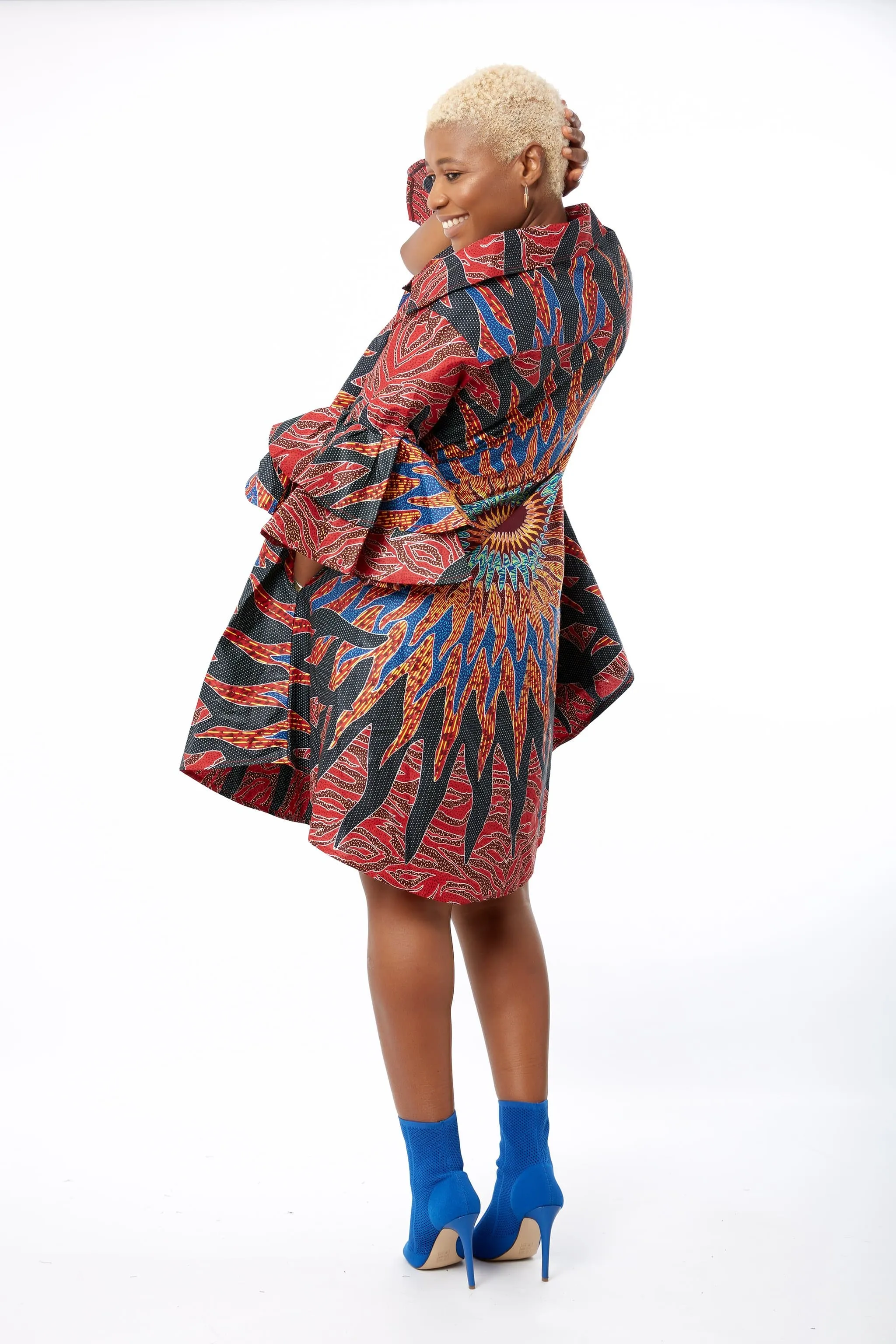 Omon African Ankara Print Cut out Shift Shirt Dress