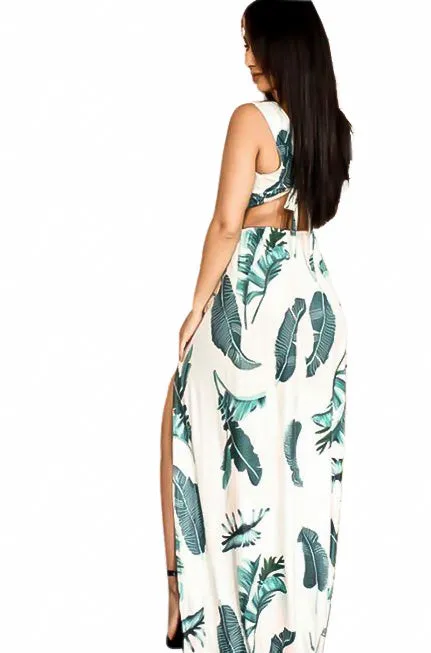 Palm Print Plunge Neck Maxi