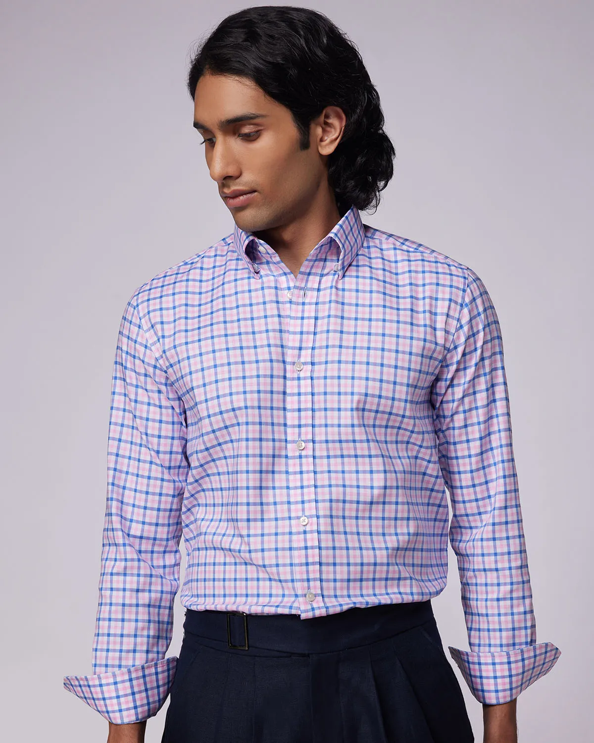 Pink & Blue Stretch Checked Shirt