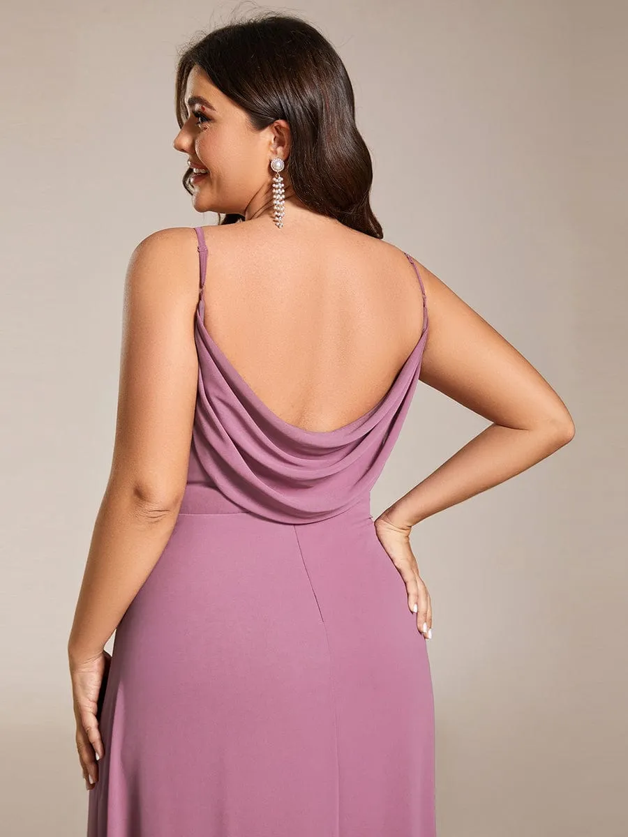 Plus Size Draped Back Criss-Cross Chiffon A-Line Dress