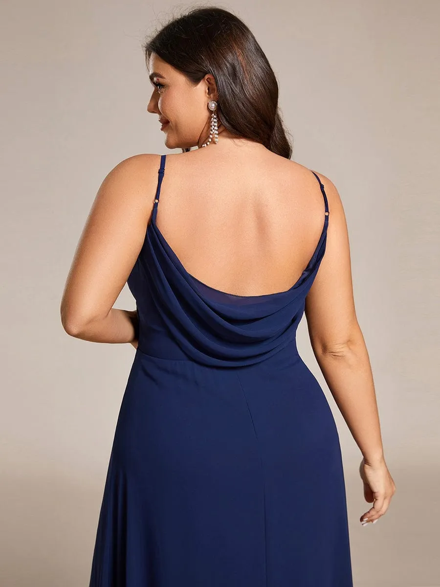 Plus Size Draped Back Criss-Cross Chiffon A-Line Dress