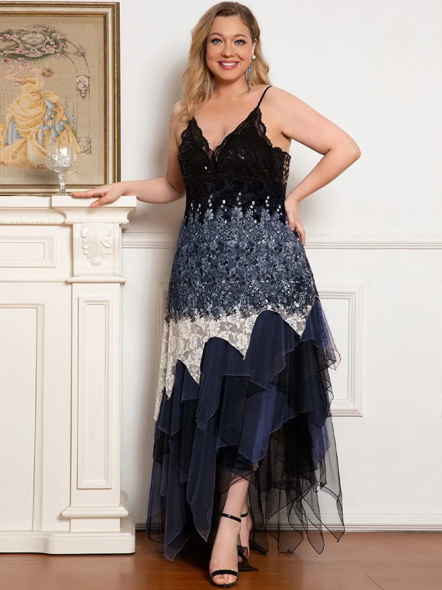 Plus Size V Neck Asymmetrical Hems Cocktail Dresses