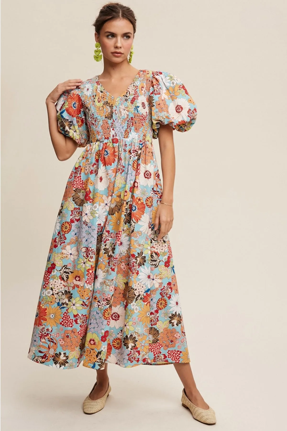 Puff Sleeve Floral Maxi Dress