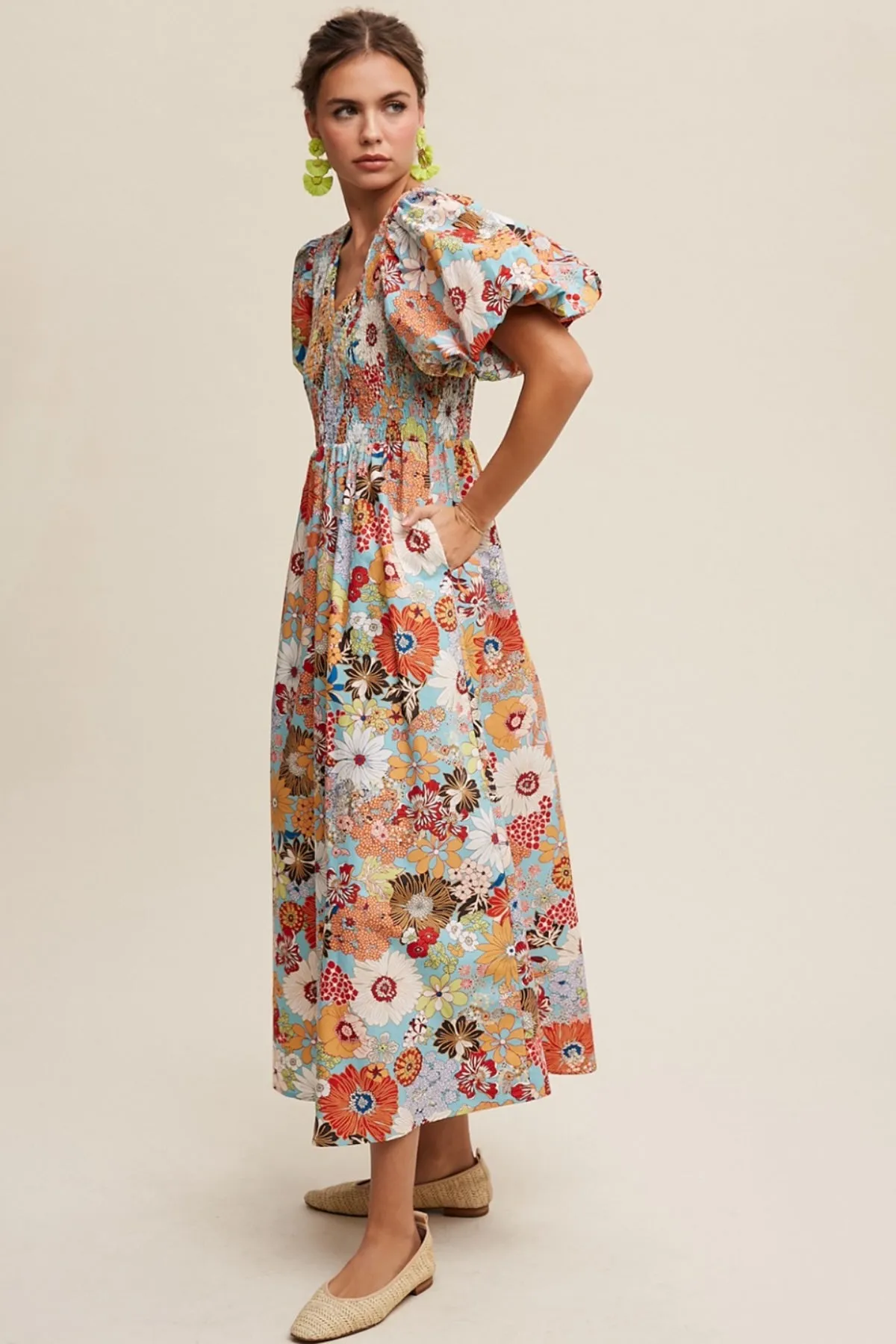 Puff Sleeve Floral Maxi Dress