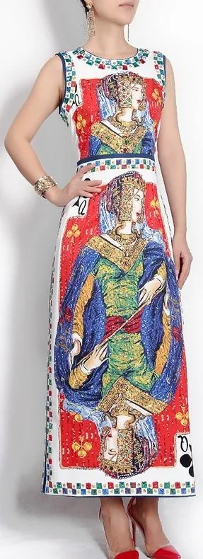 'Queen of Hearts' Printed Midi Dress with Crystals