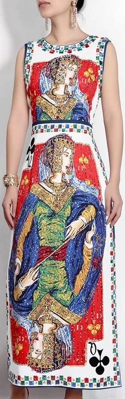 'Queen of Hearts' Printed Midi Dress with Crystals