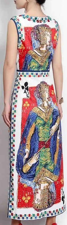 'Queen of Hearts' Printed Midi Dress with Crystals