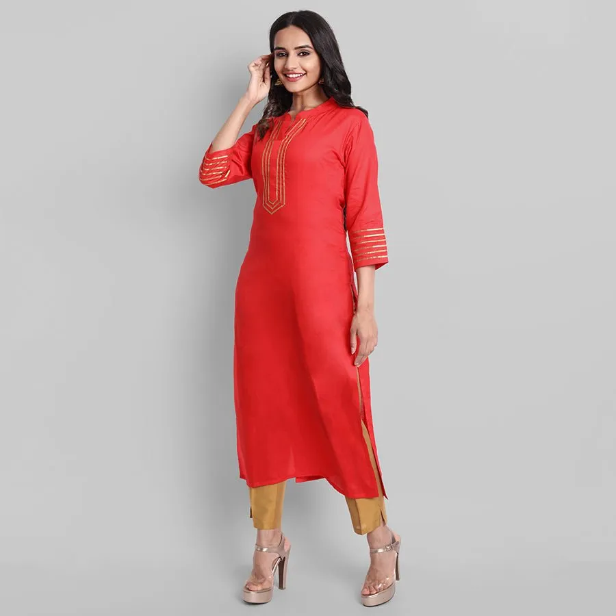 Red Toshani Cotton Silk Kurta