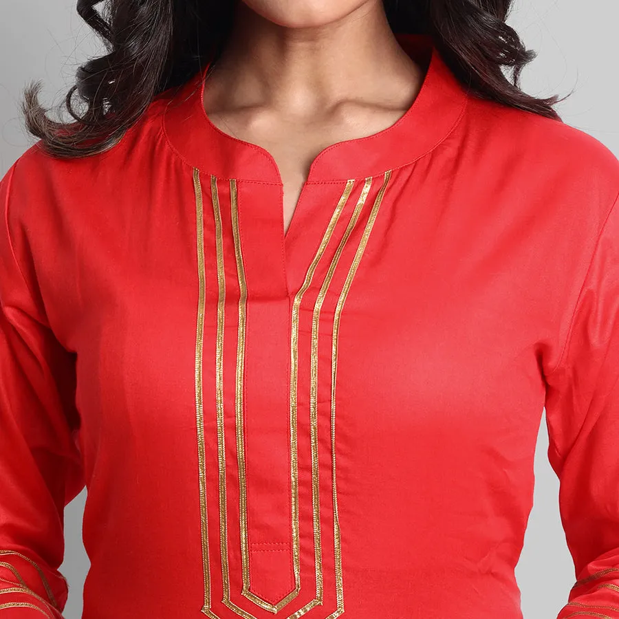 Red Toshani Cotton Silk Kurta