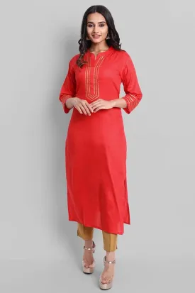 Red Toshani Cotton Silk Kurta