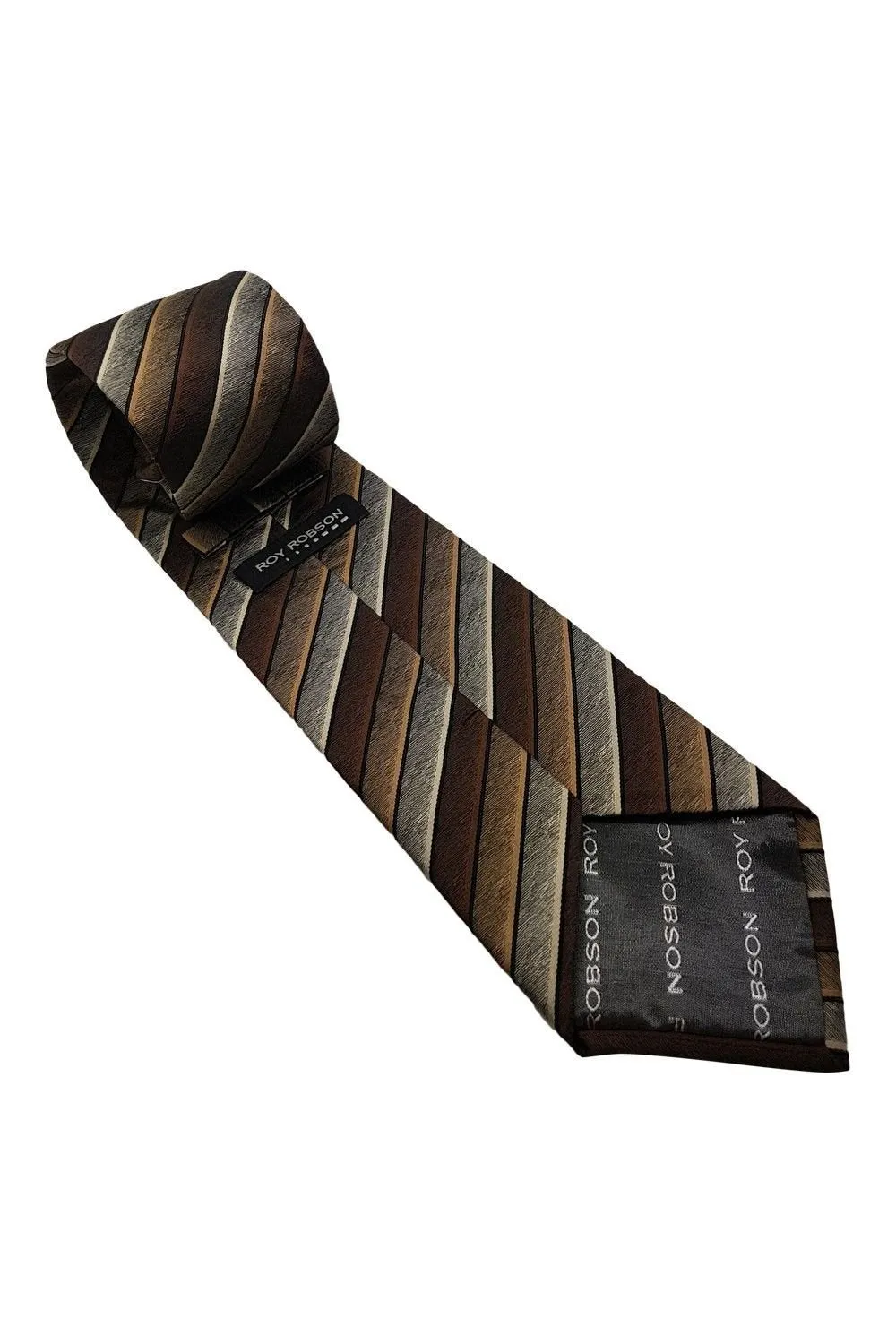 ROY ROBSON Brown Striped 100% Silk Classic Length Tie (59")