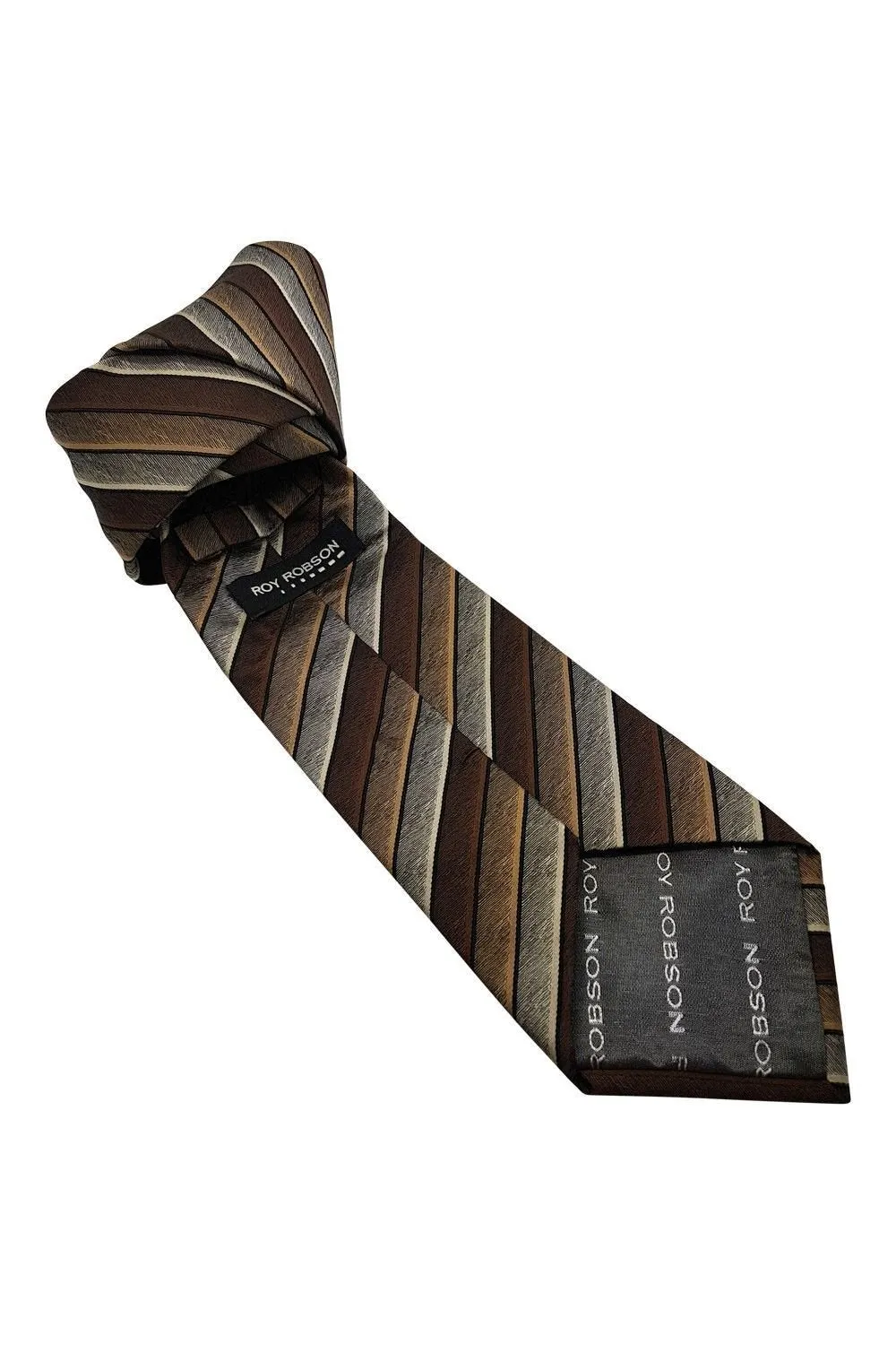 ROY ROBSON Brown Striped 100% Silk Classic Length Tie (59")