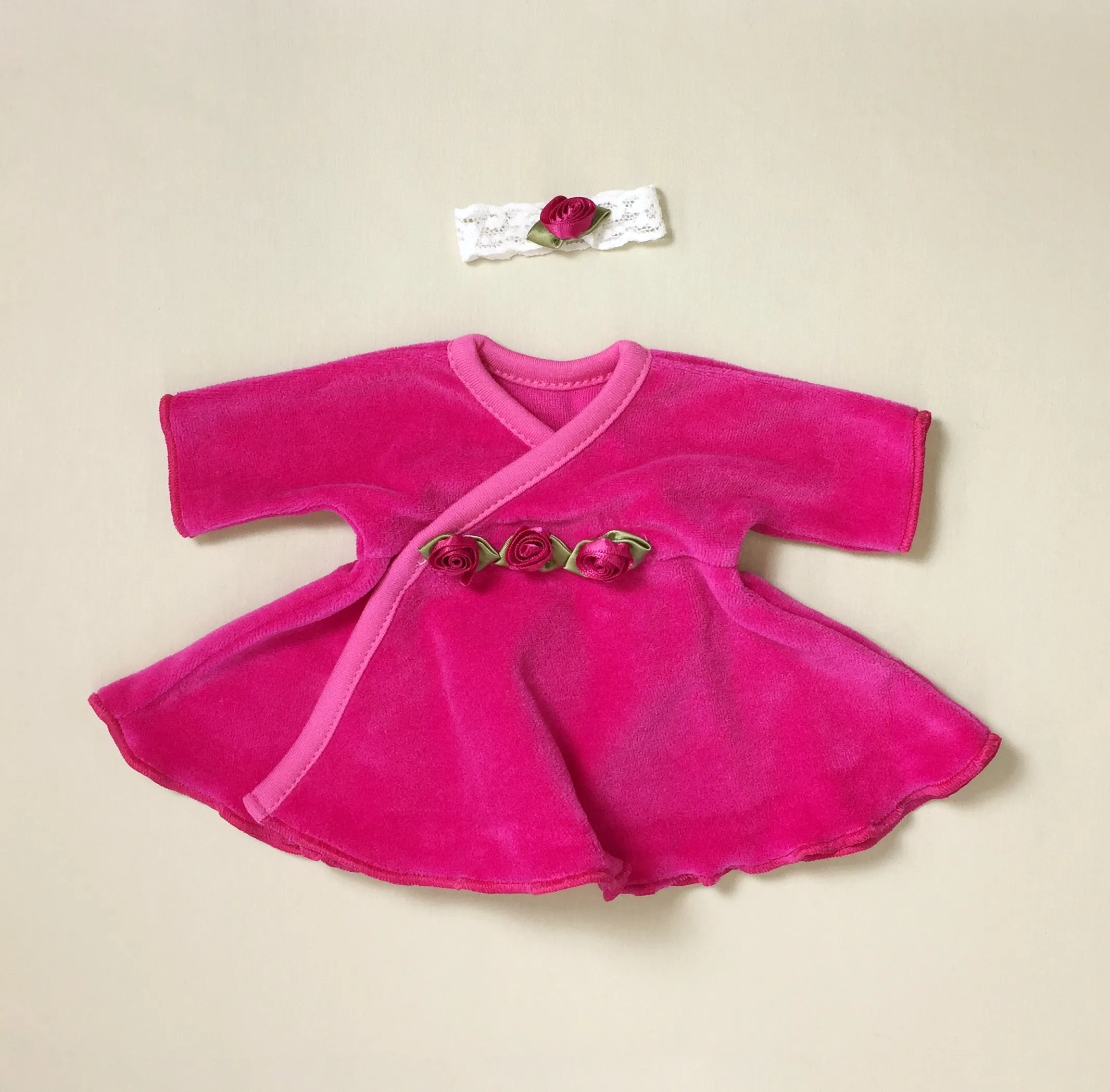 Ruffled NICU Dress & Headband Fuchsia Velour