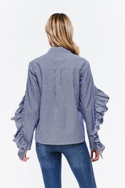 Ruffled Sleeves Checkered Blouse