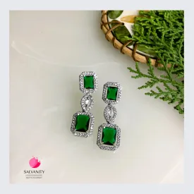 Salvanity American Diamond Double Emerald Danglers