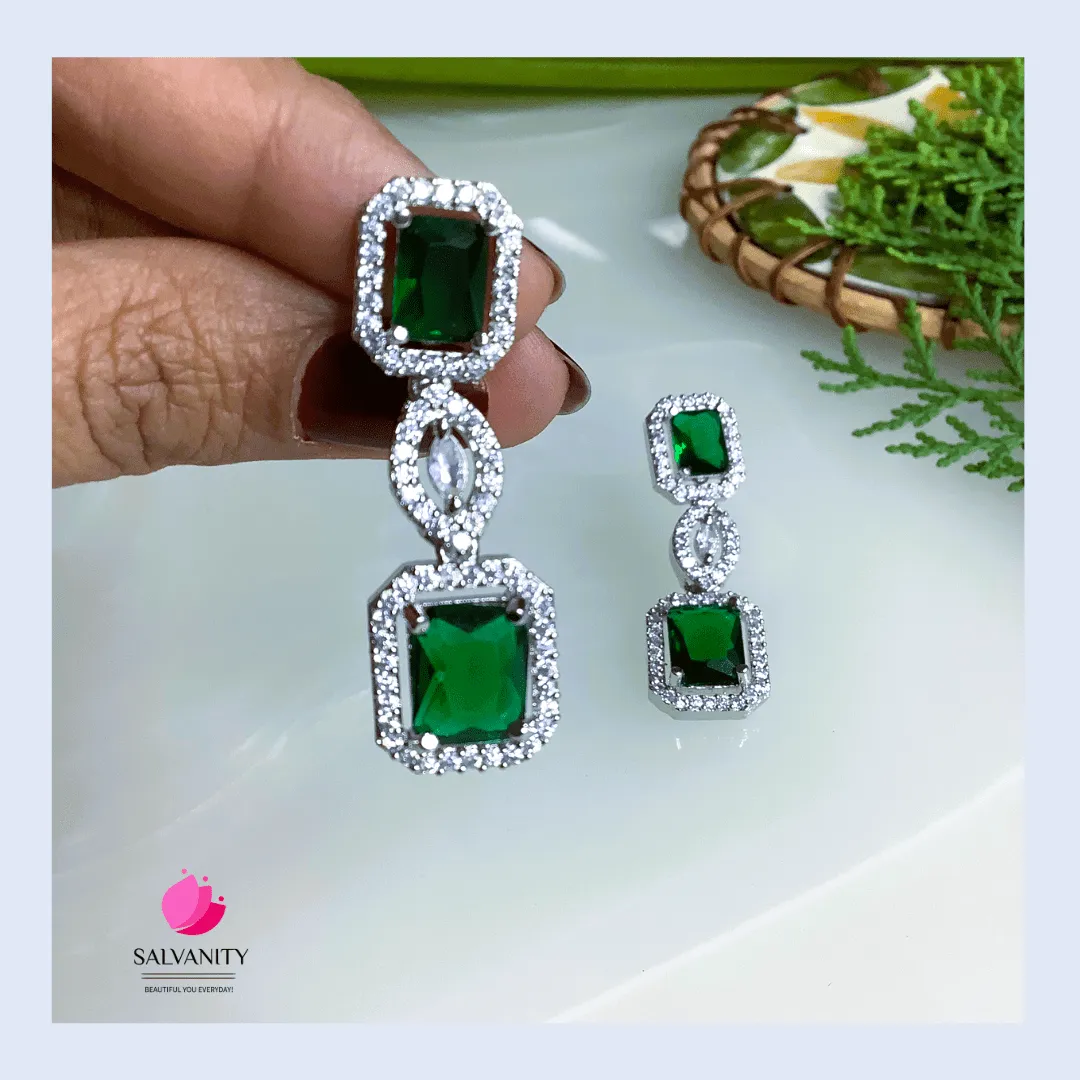 Salvanity American Diamond Double Emerald Danglers