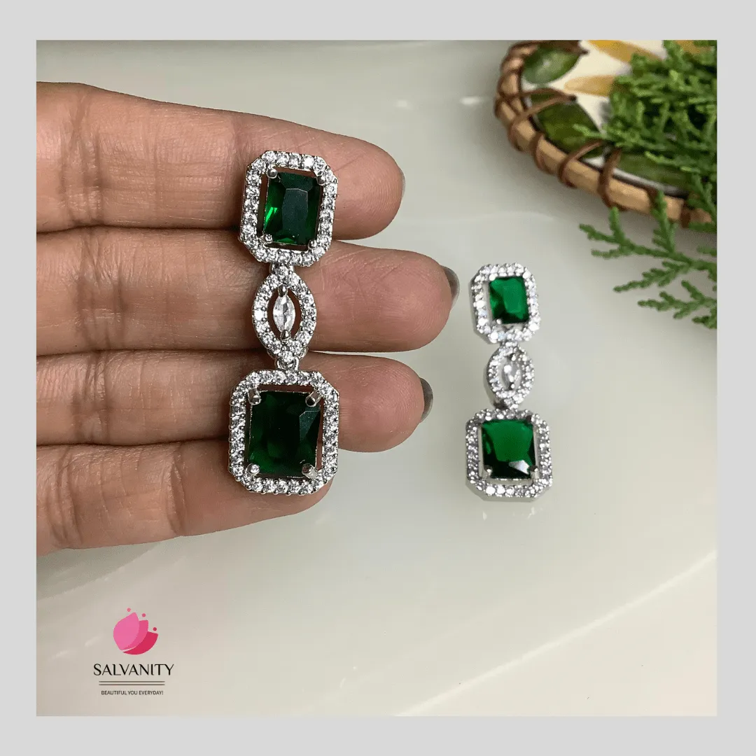 Salvanity American Diamond Double Emerald Danglers