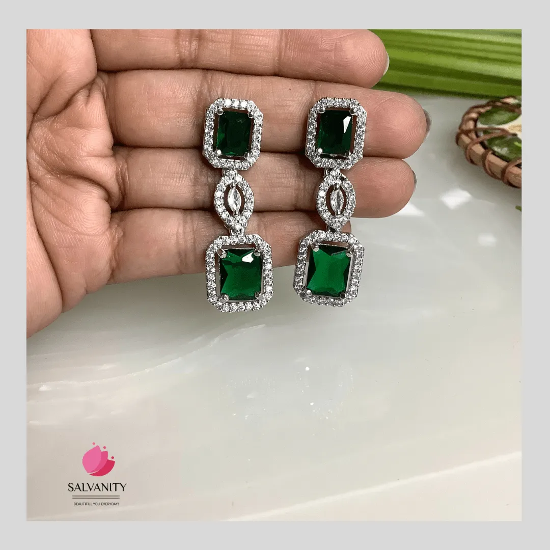 Salvanity American Diamond Double Emerald Danglers