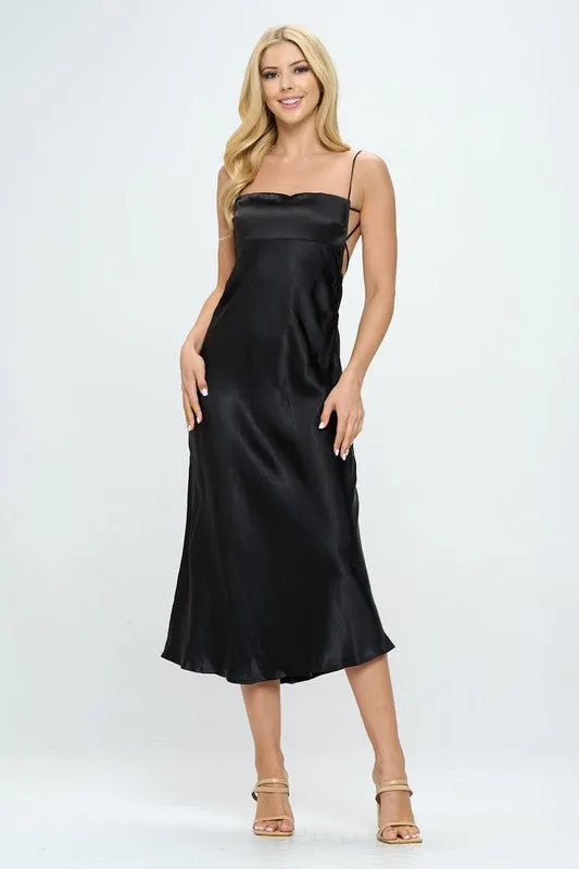 Satin Empire Waist Midi Dress