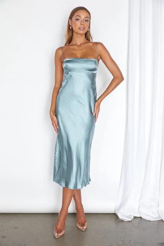 Satin Empire Waist Midi Dress