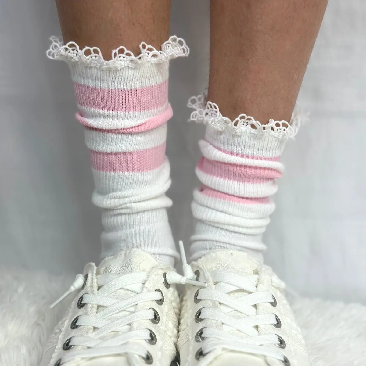 SCHOOLGIRL  striped athletic socks women's - pink