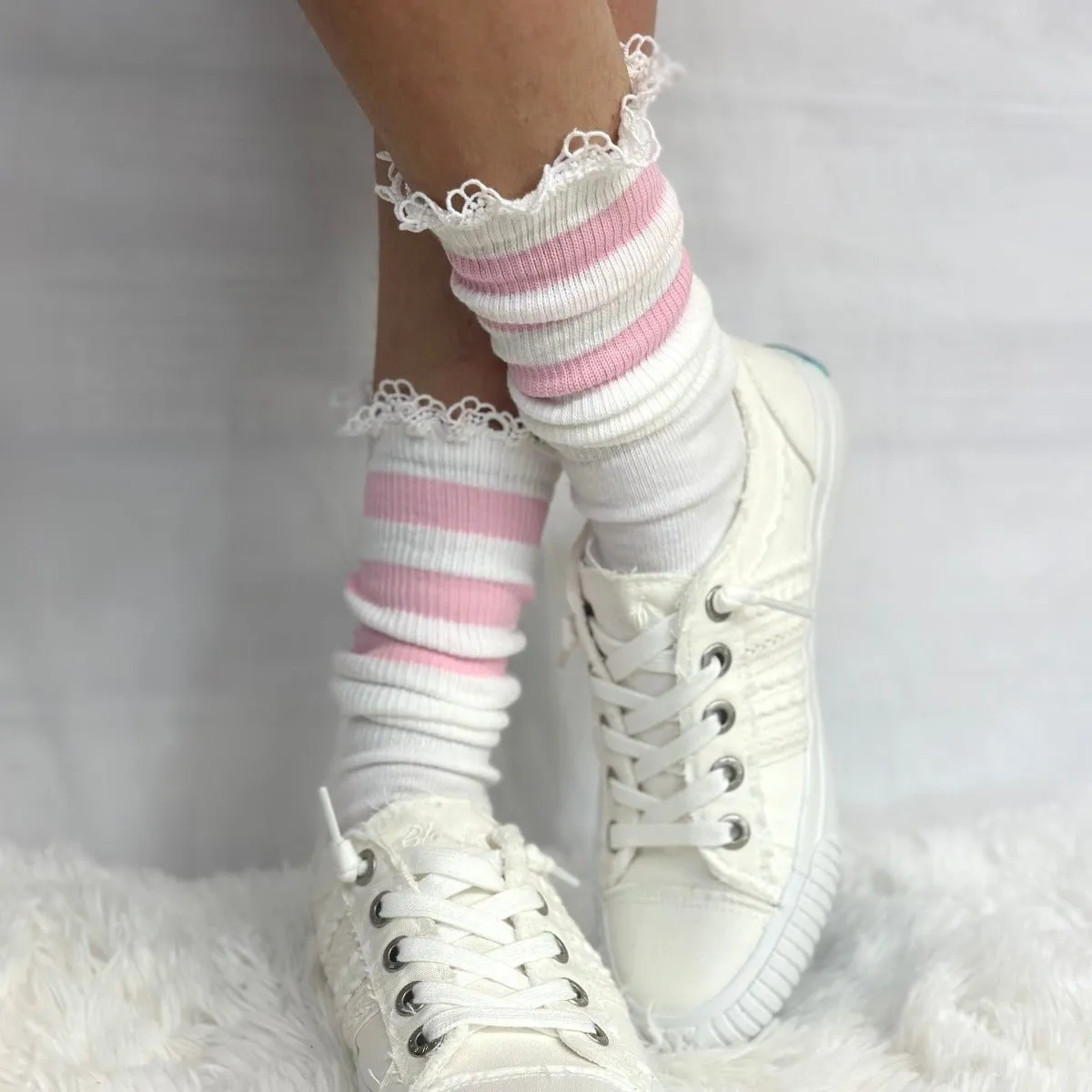 SCHOOLGIRL  striped athletic socks women's - pink