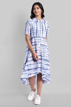 Shibori Print Front Open High-Low Dress