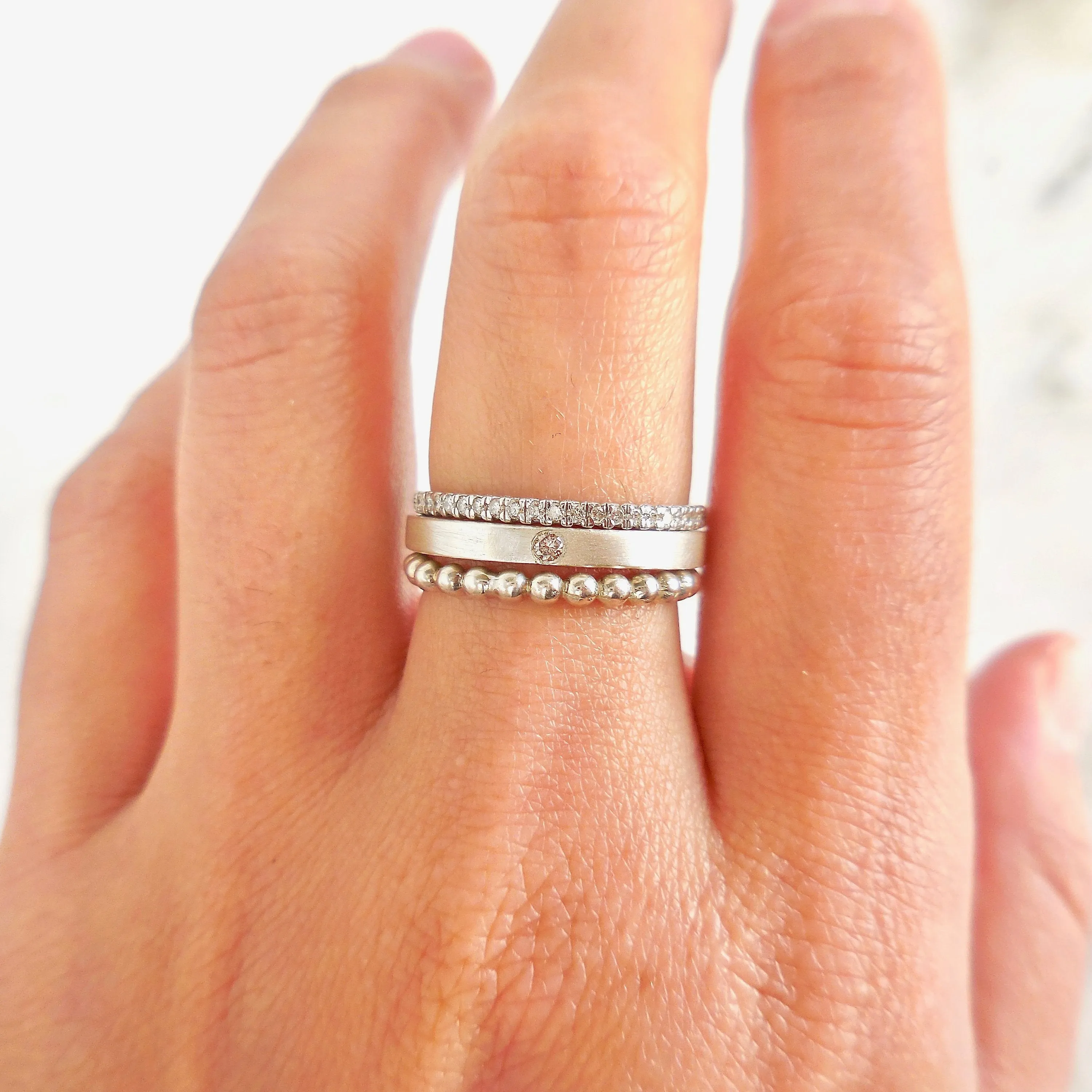 Silver Diamond Stack Ring - Sterling Silver Diamond Bands - Affordable Diamond Bands