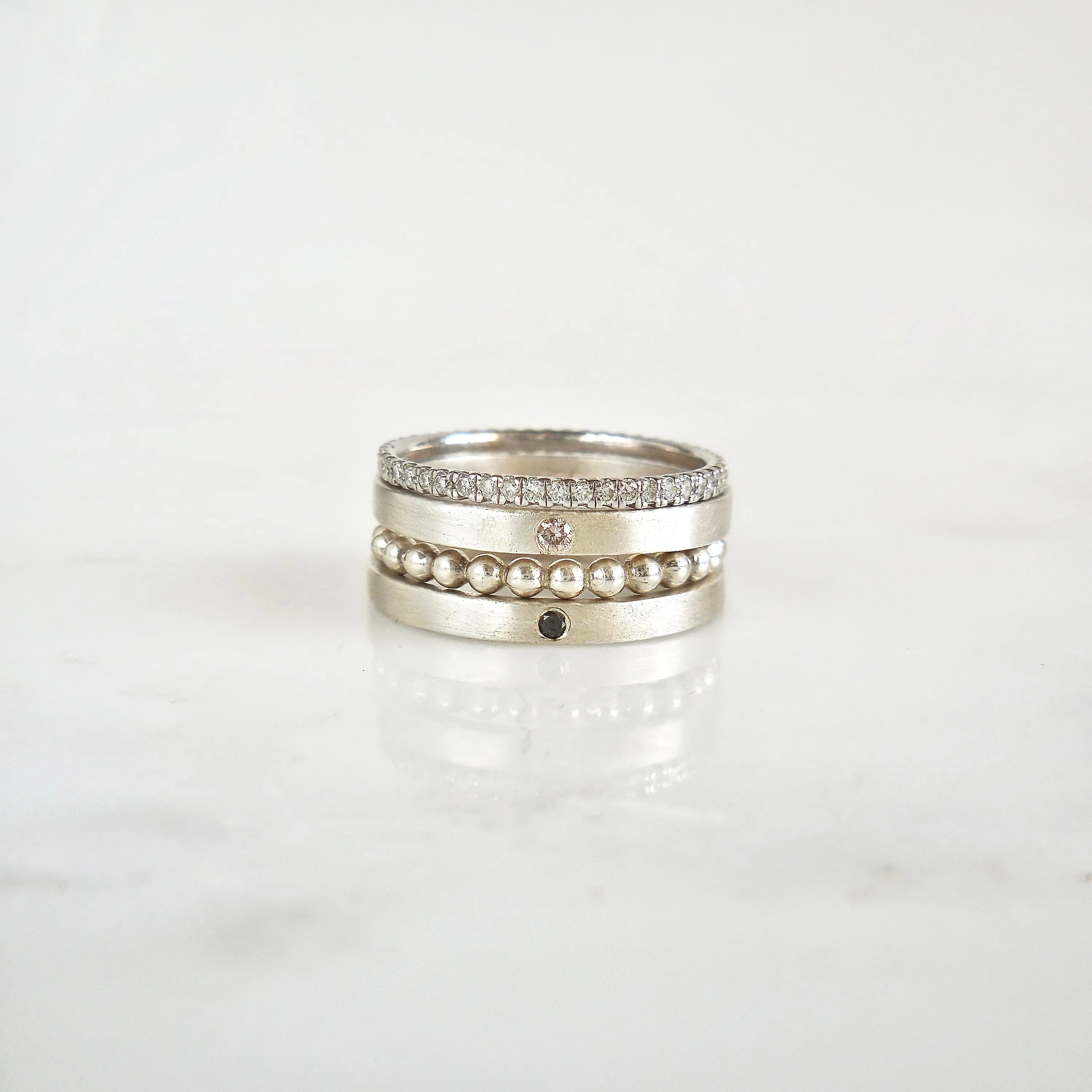 Silver Diamond Stack Ring - Sterling Silver Diamond Bands - Affordable Diamond Bands